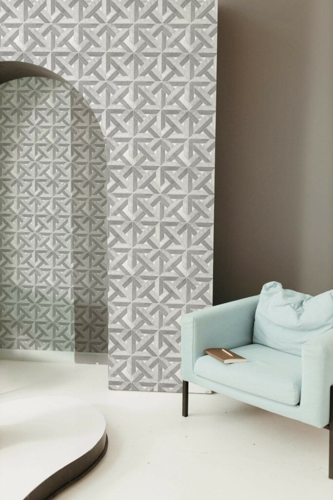 Mondern boho style living room decorated with Geometric stone tile peel and stick wallpaper