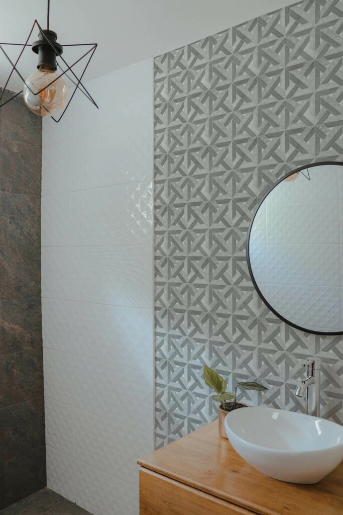 Modern style bathroom decorated with Geometric stone tile peel and stick wallpaper