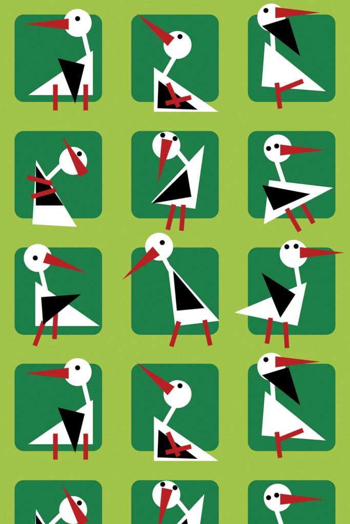 Green Stork Pattern self-adhesive wallpaper by Fancy Walls
