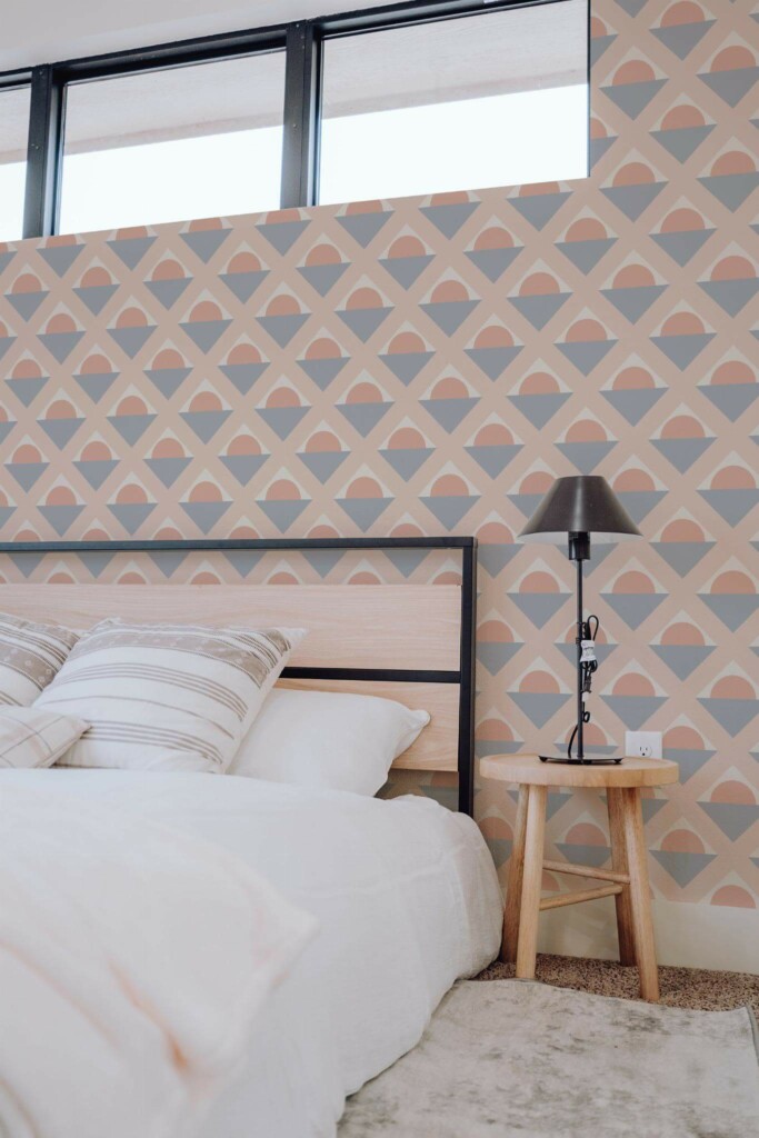 Scandinavian style bedroom decorated with Geometric sunset peel and stick wallpaper
