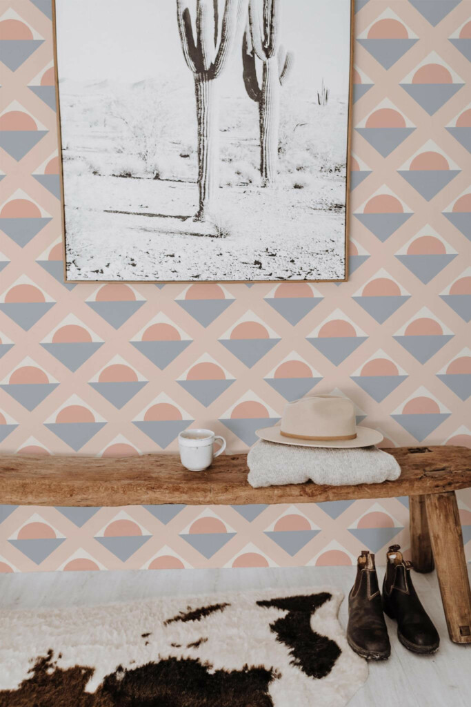 Scandinavian style entryway decorated with Geometric sunset peel and stick wallpaper