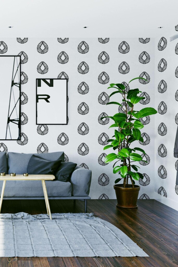 Modern scandinavian style living room decorated with Geometric teardrop peel and stick wallpaper