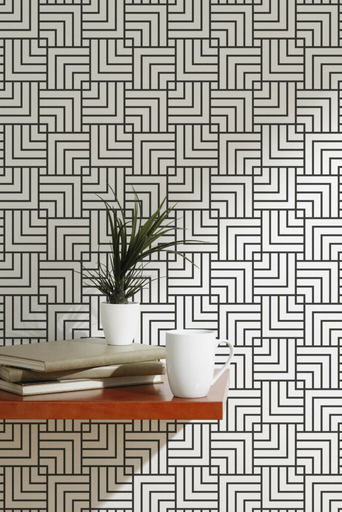 Scandinavian style accent wall decorated with Geometric texture peel and stick wallpaper