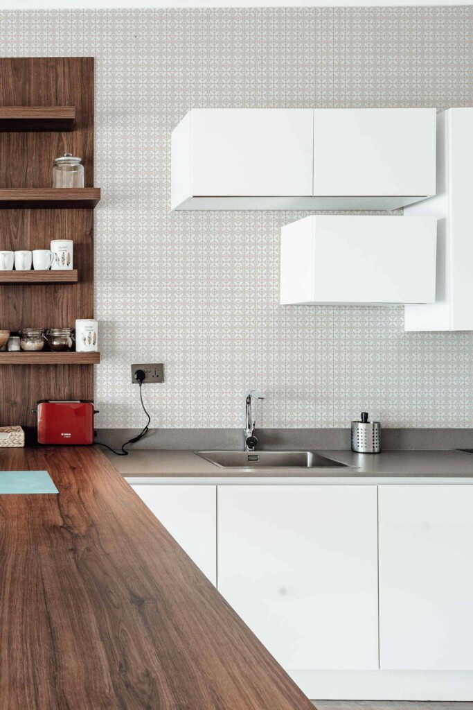 Rustic Scandinavian style kitchen decorated with Geometric tile peel and stick wallpaper