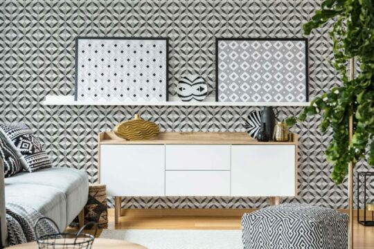 Contemporary geometric tile peel stick wallpaper