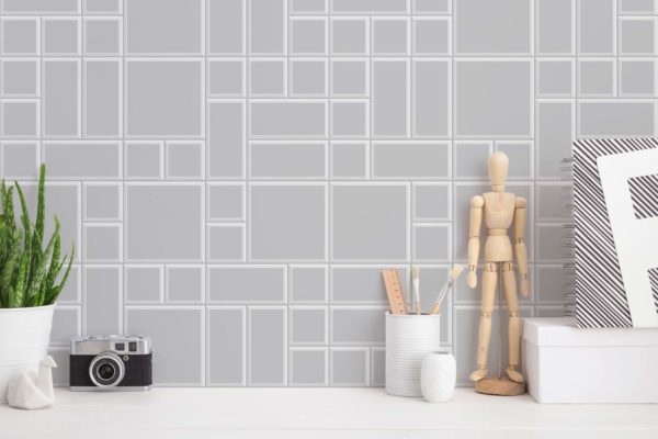 Gray tile peel and stick wallpaper