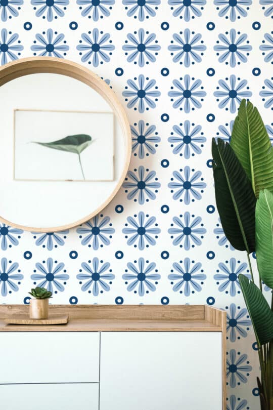 Blue floral tile effect wallpaper for walls