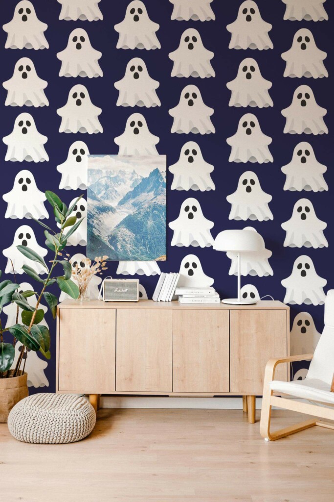 Scandinavian style living room decorated with Ghost peel and stick wallpaper