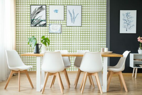 Watercolor green gingham wallpaper for walls