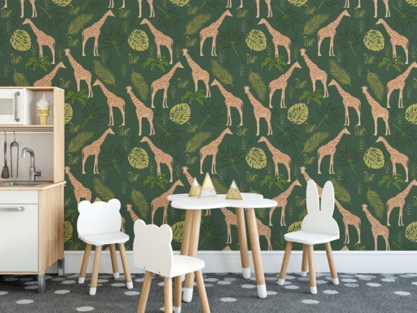 green giraffe self-adhesive wallpaper