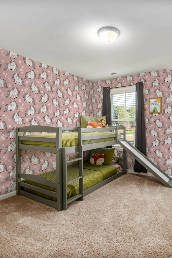MId-century modern style kids room decorated with Girl nursery peel and stick wallpaper