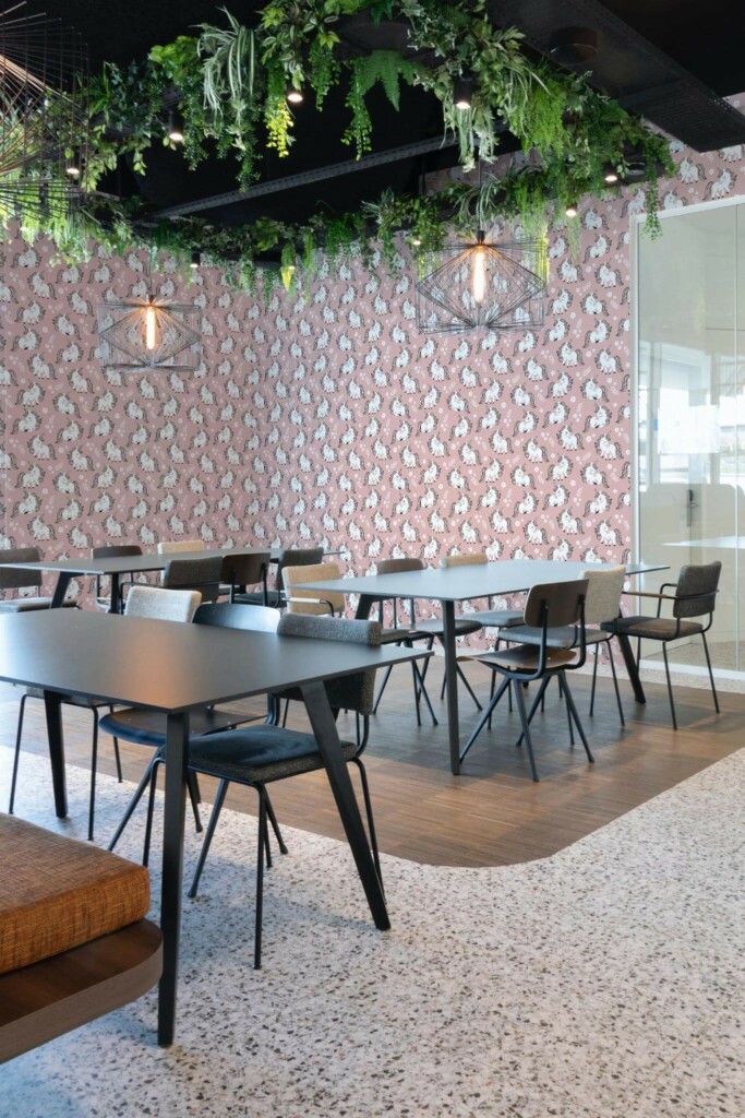 Modern style cafe decorated with Girl nursery peel and stick wallpaper