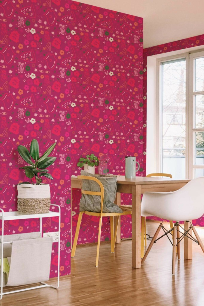 Minimal scandinavian style dining room decorated with Girl power peel and stick wallpaper