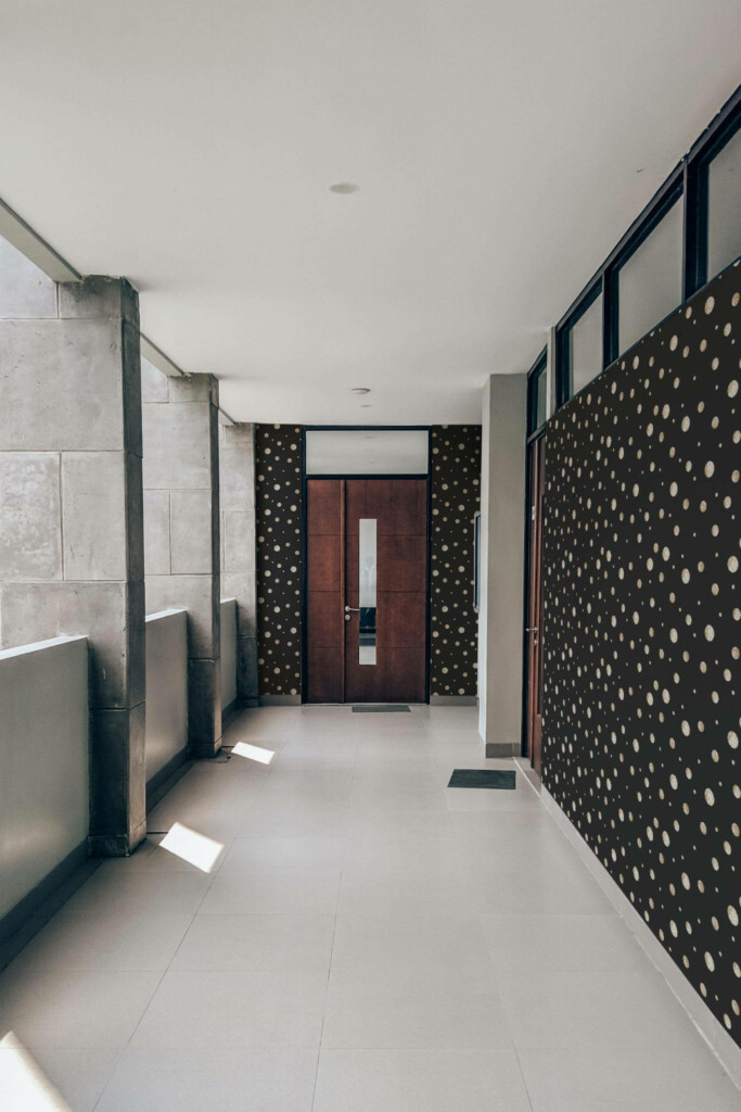 Industrial style hallway with a balcony decorated with Glitter dots peel and stick wallpaper