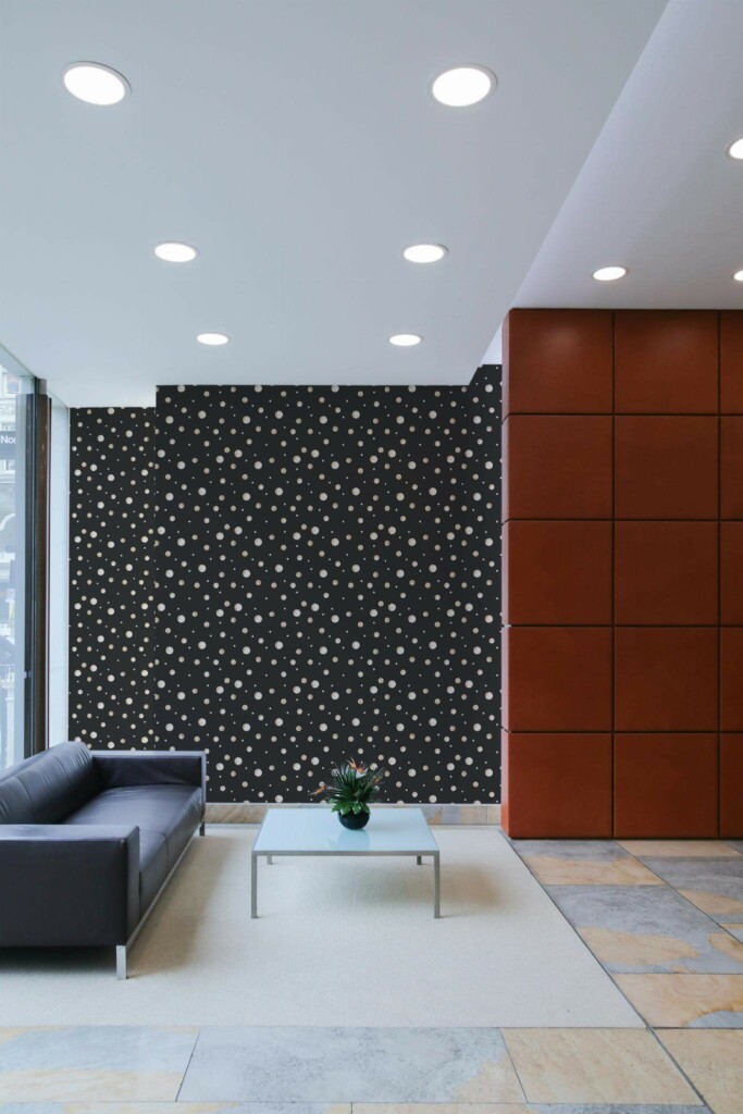 Minimal mid-century style living room decorated with Glitter dots peel and stick wallpaper