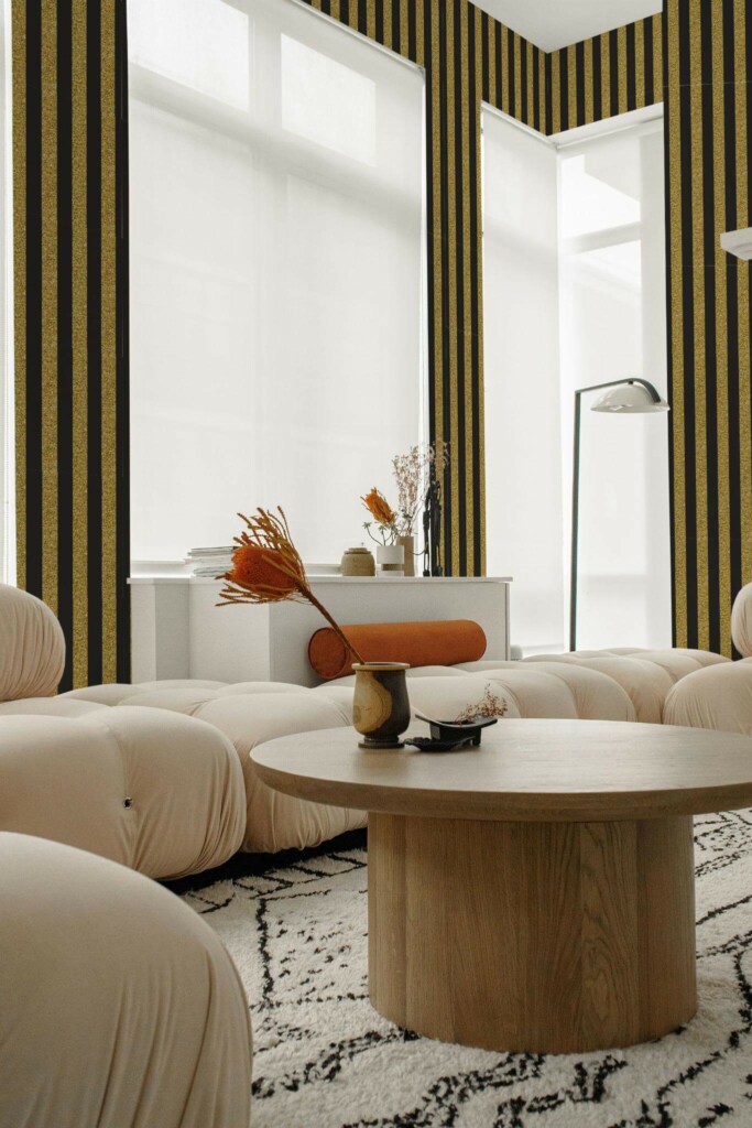 Contemporary style living room decorated with Glitter striped peel and stick wallpaper