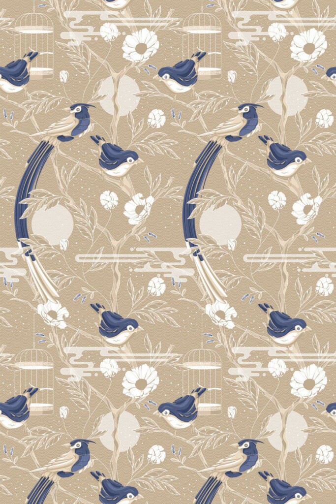 Pattern repeat of Gold bird removable wallpaper design