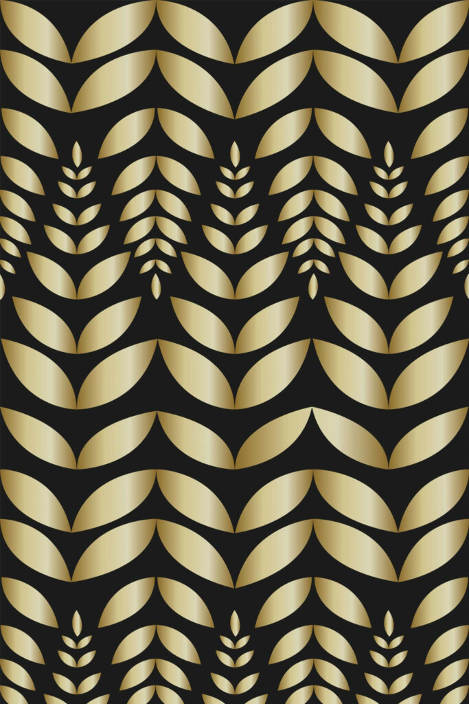 Pattern repeat of Gold color Scandinavian leaf removable wallpaper design