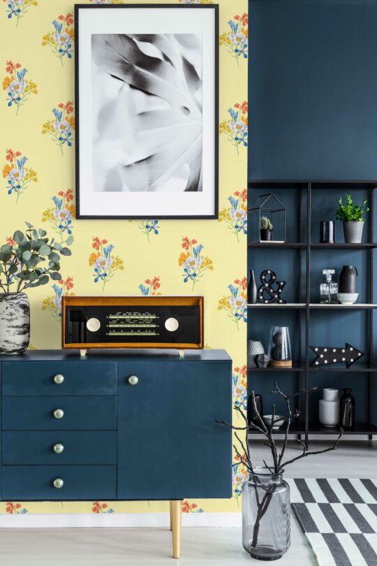 Yellow Vintage Florals self-adhesive wallpaper from Fancy Walls