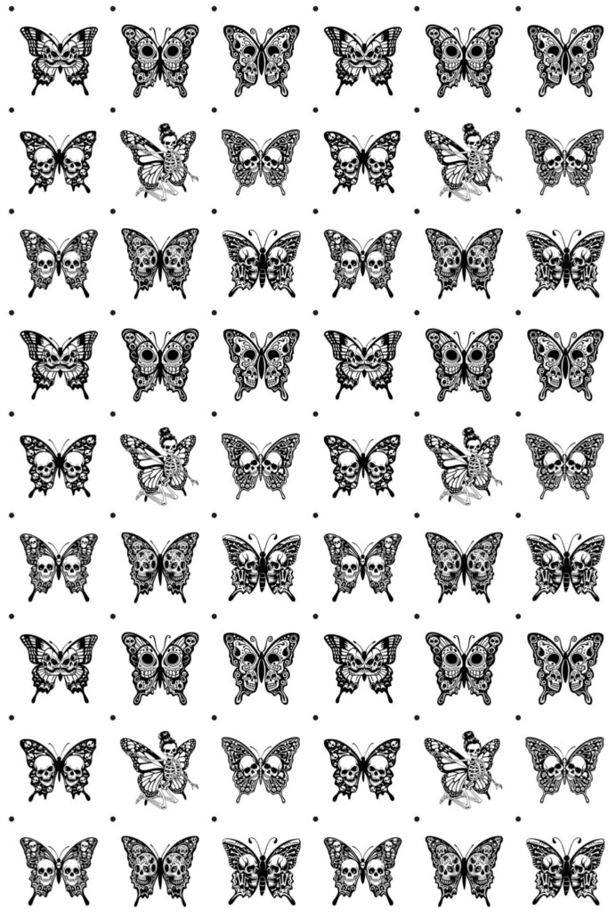 Fancy Walls self-adhesive wallpaper with black and white sugar skull butterflies