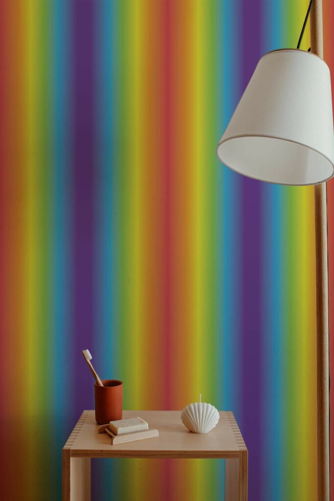 Minimal style bathroom decorated with Gradient rainbow peel and stick wallpaper