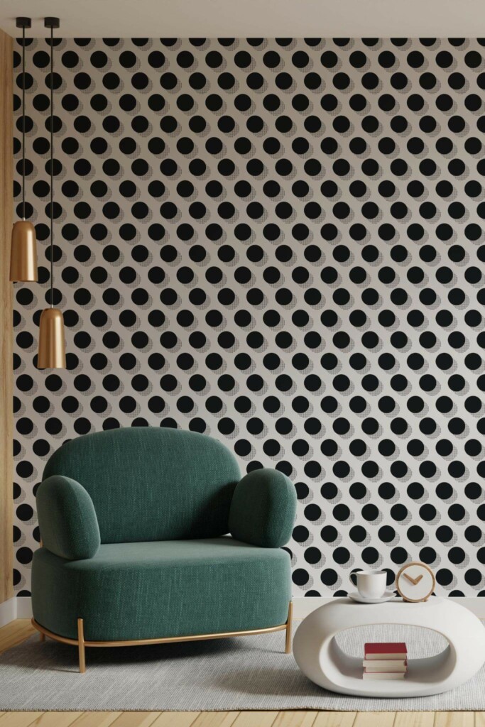 Contemporary style living room decorated with Graphic polka dots peel and stick wallpaper