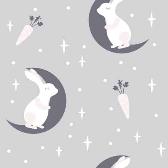 gray and white bunny unpasted wallpaper