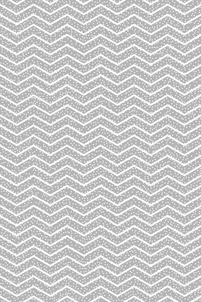 Pattern repeat of Gray and white dotted chevron removable wallpaper design