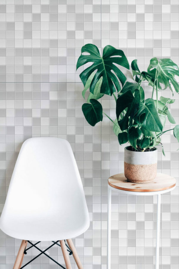 Gray mosaic tile peel stick wallpaper