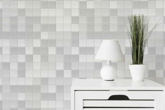 Gray mosaic tile peel and stick removable wallpaper