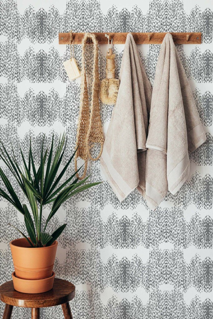 Boho style bathroom decorated with Gray Animal print peel and stick wallpaper