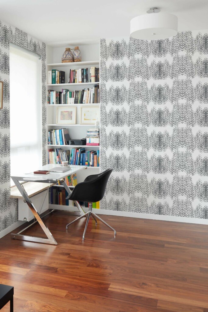 Minimal style home office decorated with Gray Animal print peel and stick wallpaper