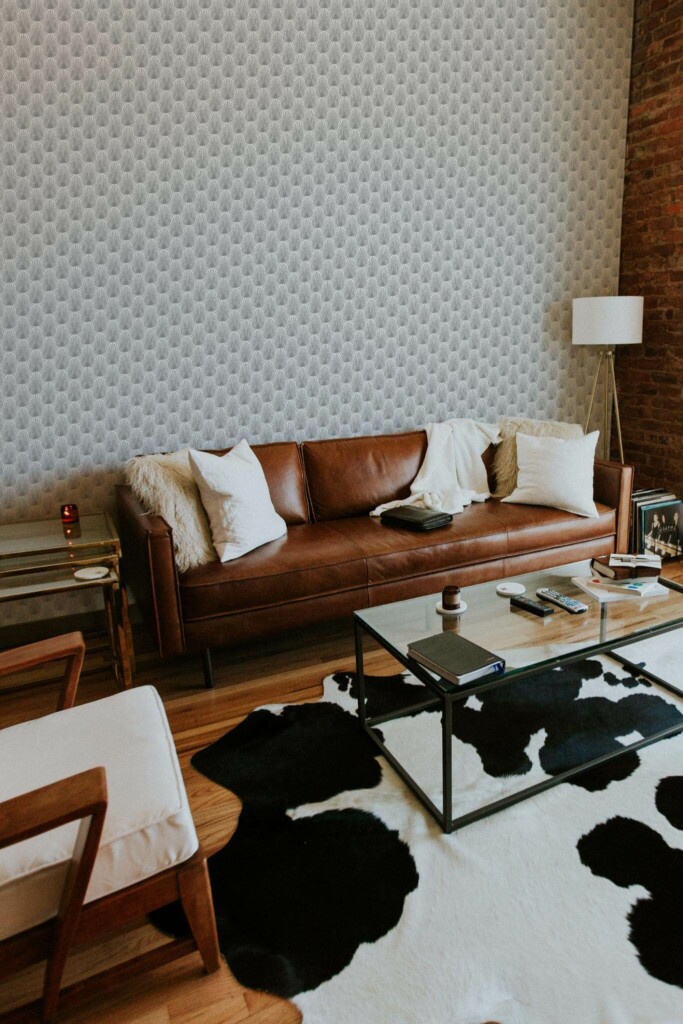 Mid-century modern style living room decorated with Gray Art deco peel and stick wallpaper
