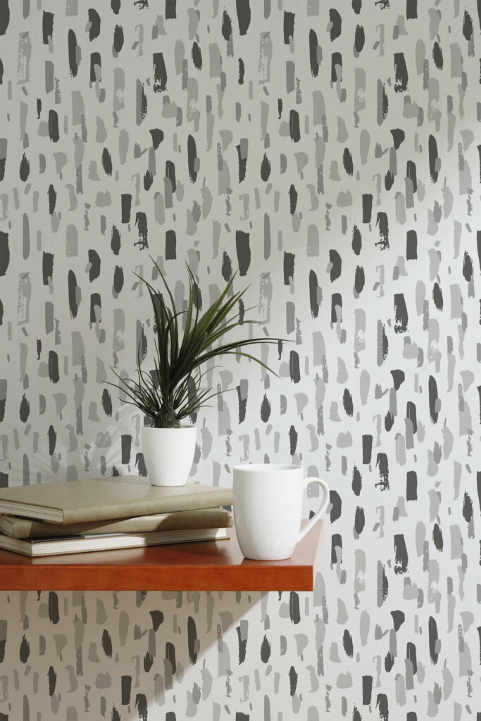 Scandinavian style accent wall decorated with Gray Brush stroke peel and stick wallpaper