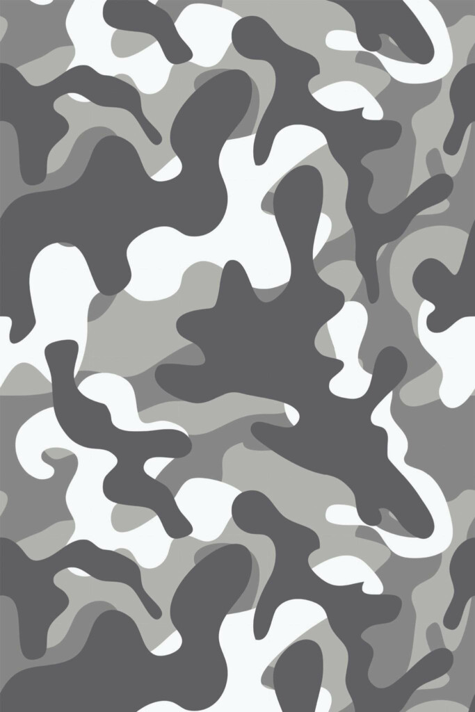 Pattern repeat of Gray camouflage removable wallpaper design