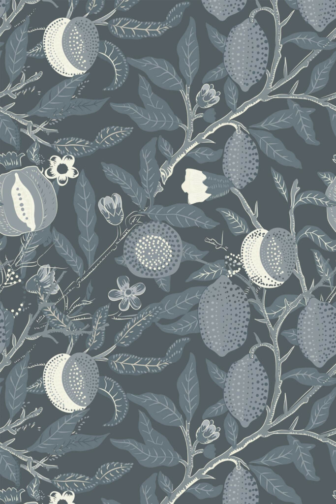 Pattern repeat of Gray citrus removable wallpaper design