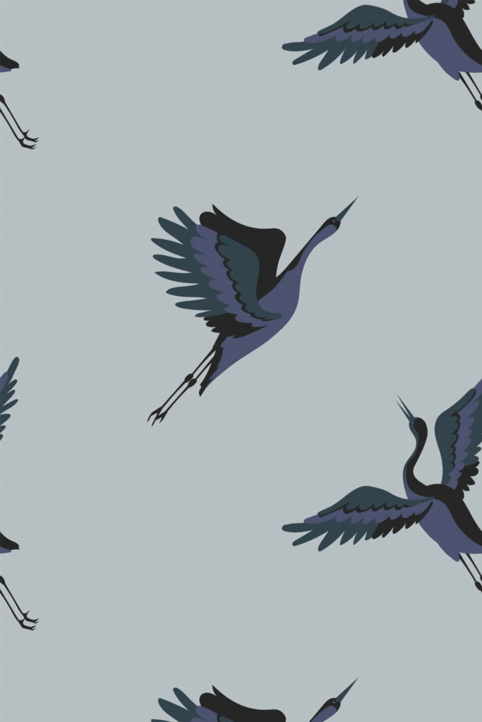 Pattern repeat of Gray crane bird removable wallpaper design