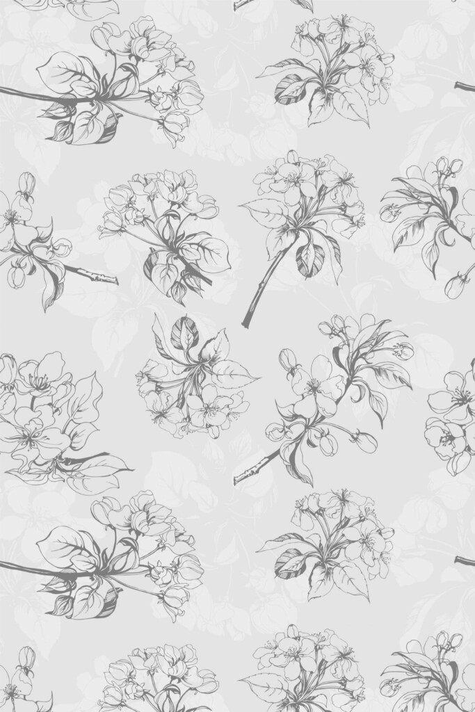 Pattern repeat of Gray floral removable wallpaper design