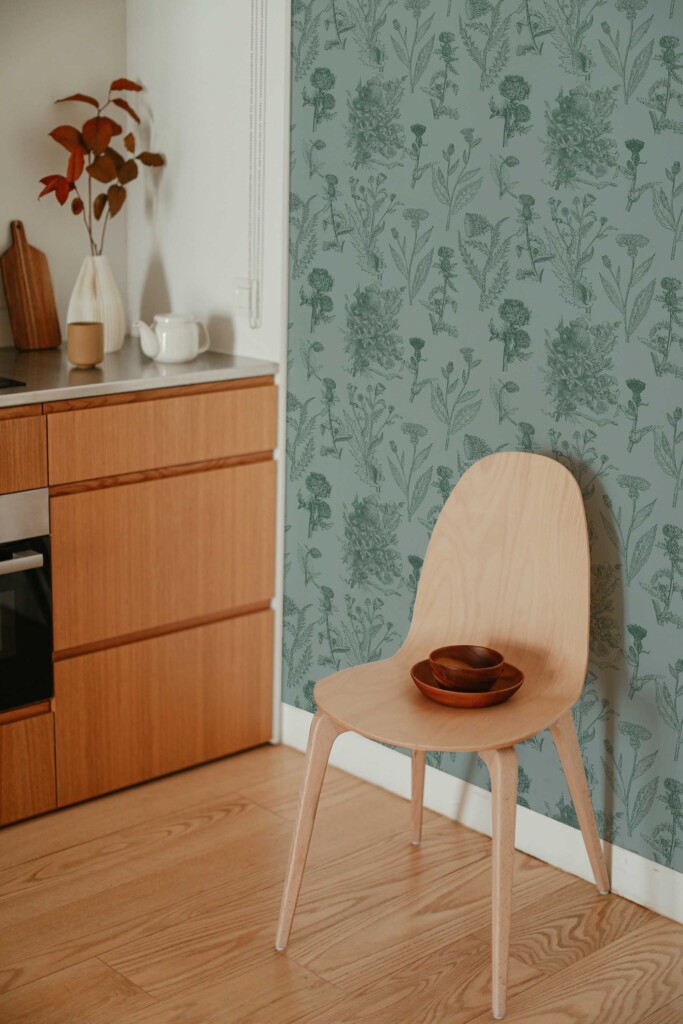 Fancy Walls self-adhesive wallpaper in gray floral botanical design for kitchen walls