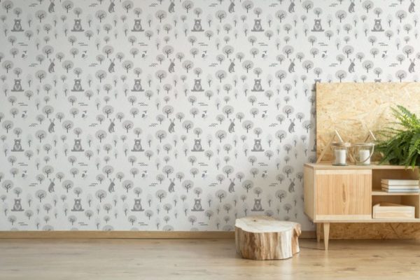 Gray forest animal peel stick wallpaper