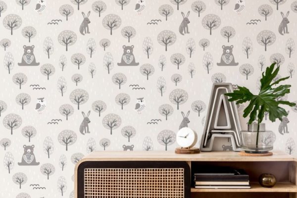 Gray forest animal peel and stick removable wallpaper