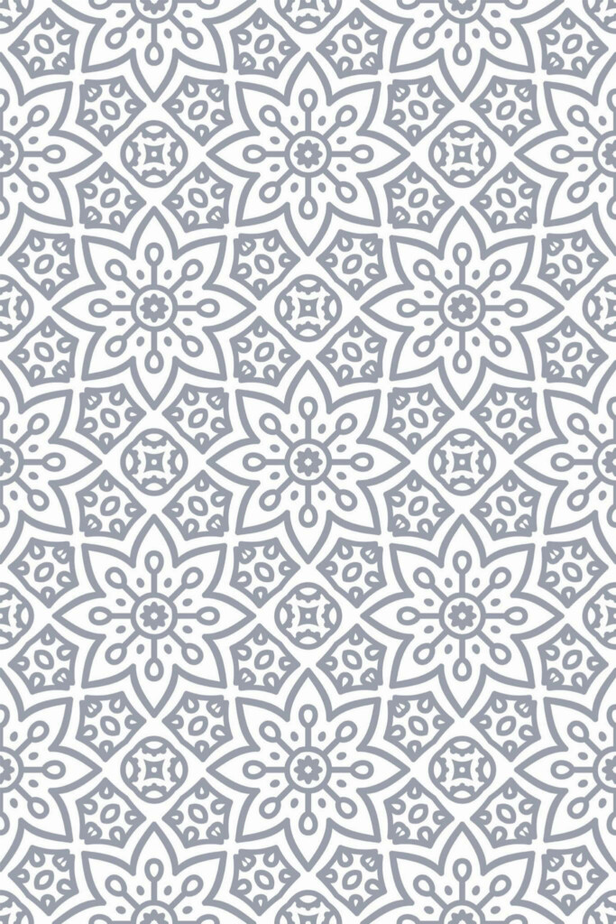 Pattern repeat of Gray geometric floral removable wallpaper design