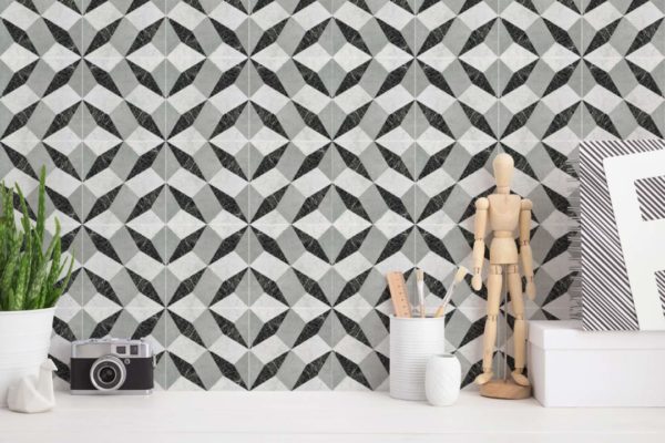 Contemporary geometric tile peel and stick wallpaper