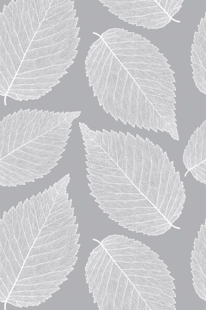 Pattern repeat of Gray leaf removable wallpaper design