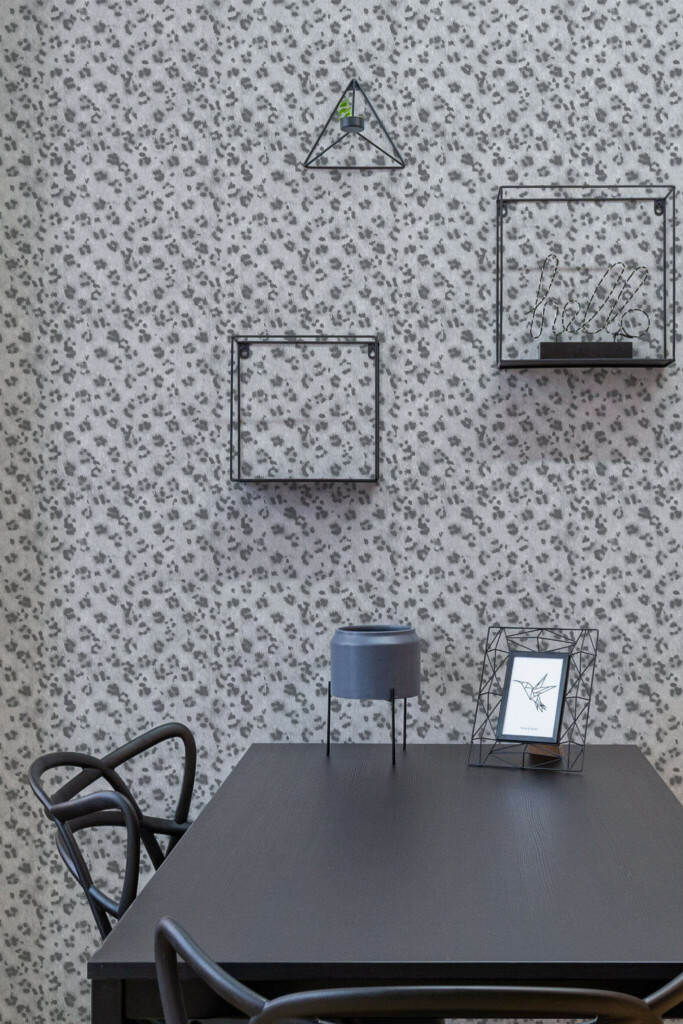 Industrial modern style dining room decorated with Gray leopard pattern peel and stick wallpaper