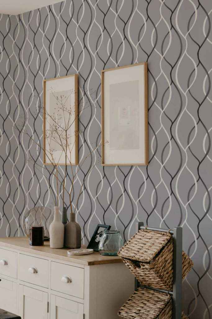 Scandinavian style bedroom decorated with Gray lines peel and stick wallpaper