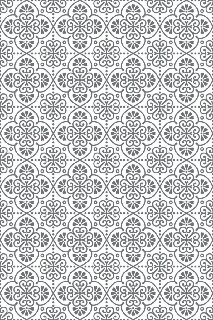 Pattern repeat of Gray moroccan tile removable wallpaper design