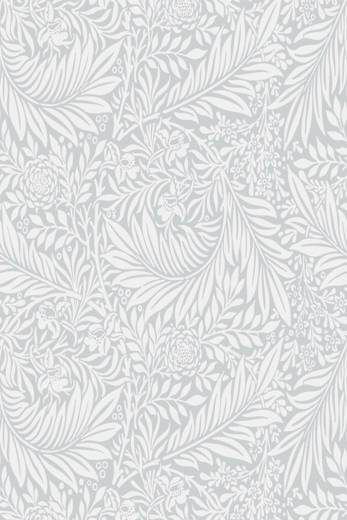 Pattern repeat of Gray palm leaf removable wallpaper design