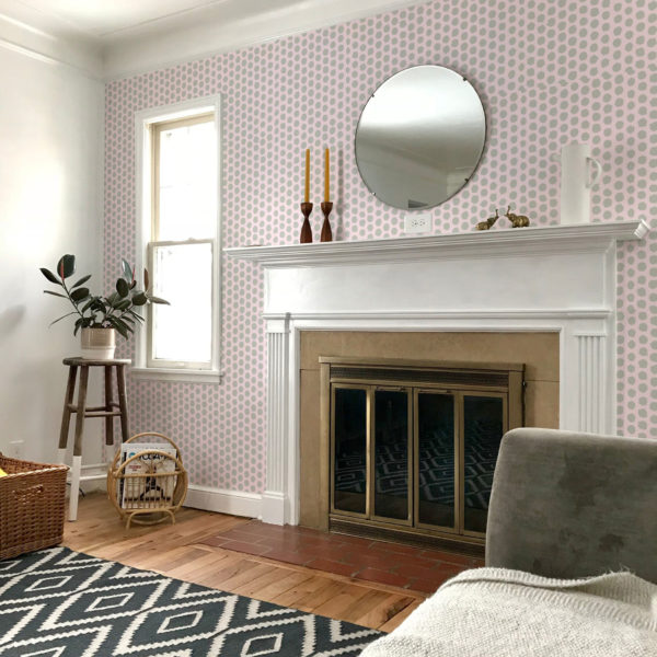 Pink and gray brushstroke polka dot peel stick wallpaper