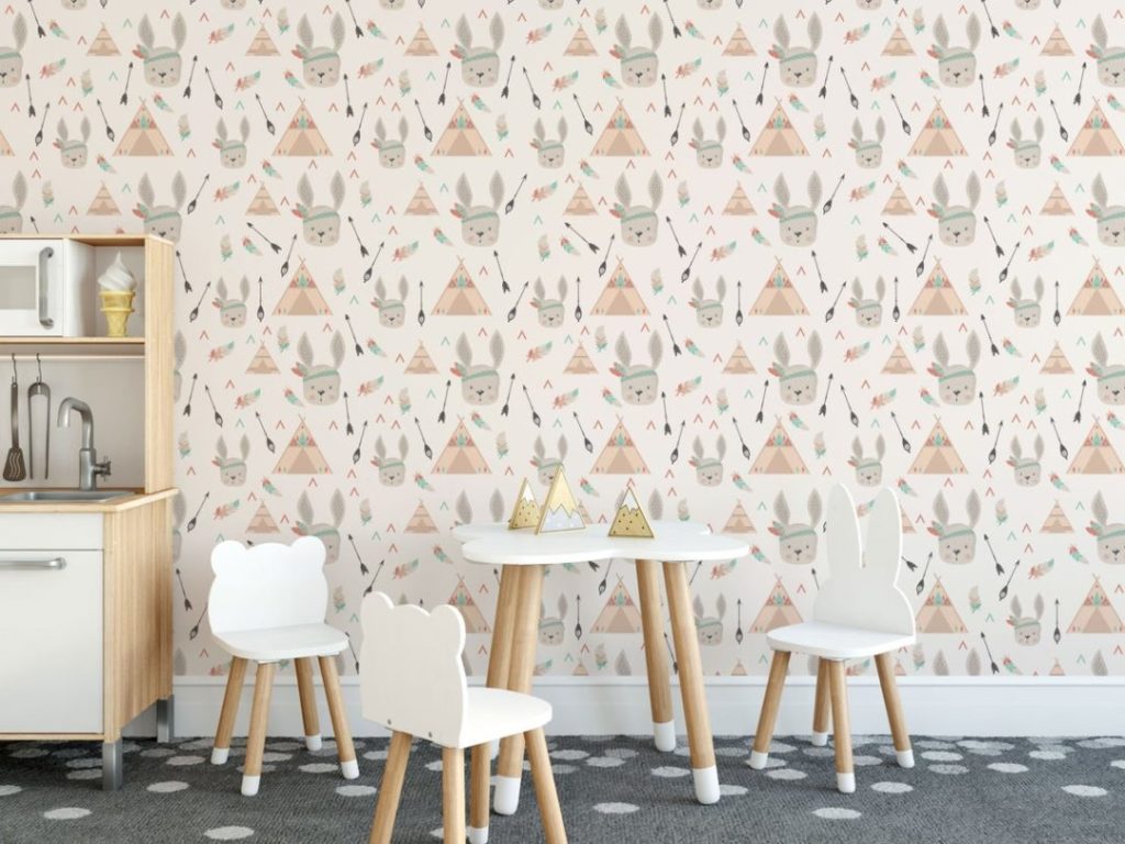 Tribal bunny nursery wallpaper for walls